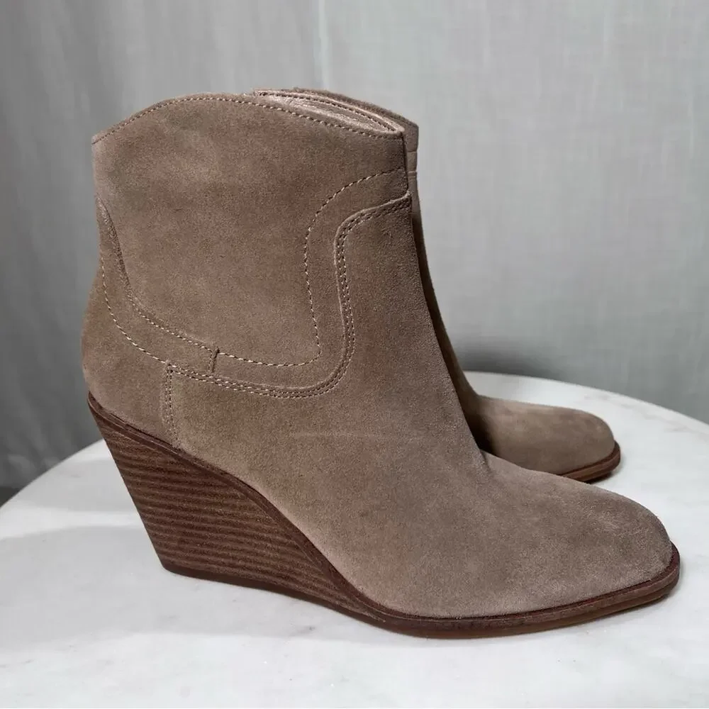 Lucky Brand NEW Waltz Suede Wedge Tan Taupe Ankle Bootie Boots Size 7.5